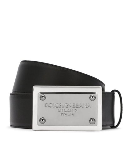 DÂY LƯNG DOLCE & GABBANA  Leather Logo-Plate Belt khóa trắng