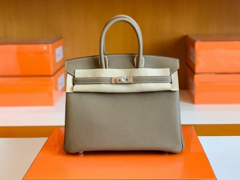 Túi Hermes Birkin Togo Etoupe Grey Silver Hardware Handmade khâu tay 25cm