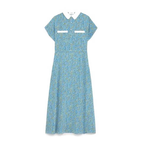 Váy Celine Women Preppy Dress in Crepe DE Chine-Blue