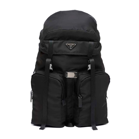 BALO Prada Unisex Re-Nylon and Saffiano Leather Backpack with Triangle Logo-Black