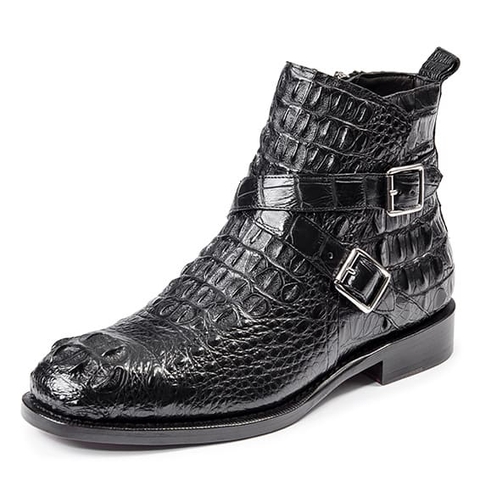 Giày Boots có dây kéo và khóa mắt cá chân da sừng da cá sấu