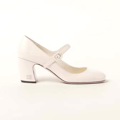 GIÀY Miu Miu Women Patent Leather Pumps with Metal Lettering Logo-White