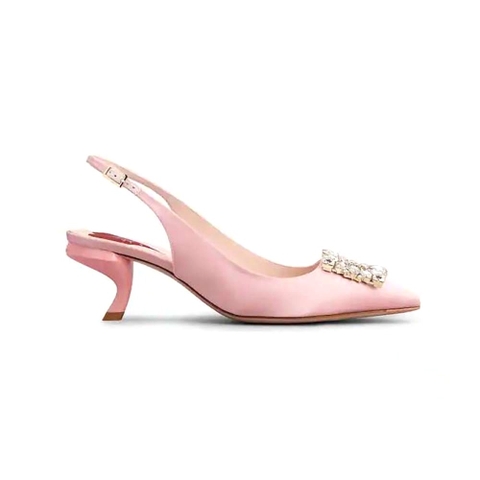 GIÀY Roger Vivier Women Virgule Strass Buckle Slingback Pumps in Satin-Pink