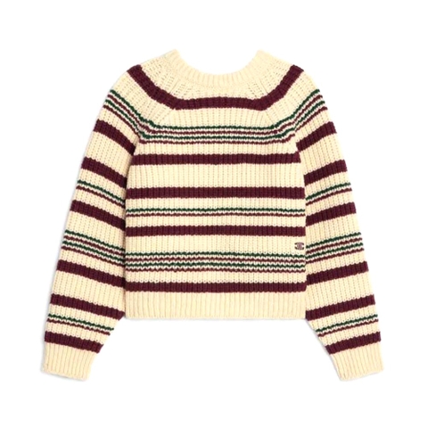 ÁO Celine Men Crew Neck Sweater in Striped Ribbed Wool
