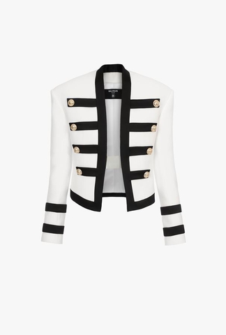 ÁO BALMAIN White and black viscose military jacket with gold-tone buttons