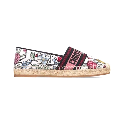 GIÀY Dior Women Granville Espadrille White Multicolor Florilegio Embroidered Cotton