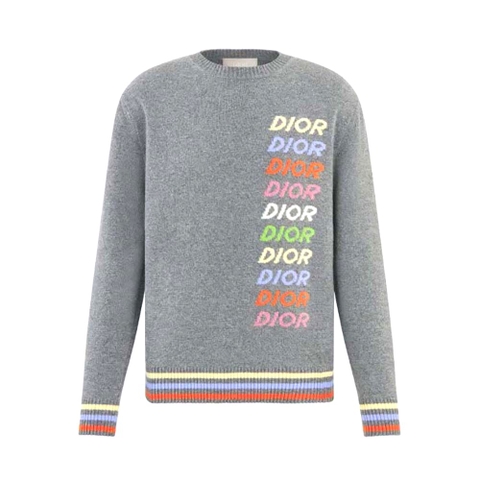 ÁO Dior Men Sweater Gray Wool and Cashmere Intarsia