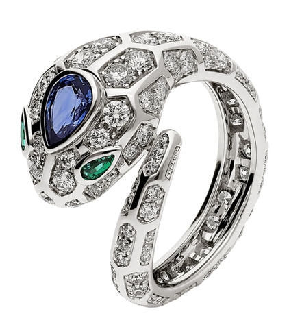 Nhẫn BVLGARI White Gold, Diamond and Sapphire Serpenti Ring vàng trắng 18K