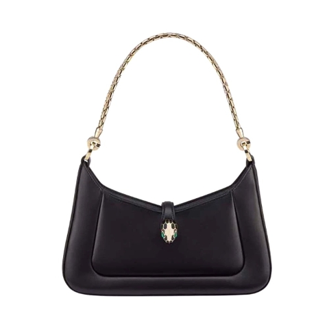 TÚI BVLGARI Women Serpenti Baia Small Shoulder Bag in Calf Leather-Black