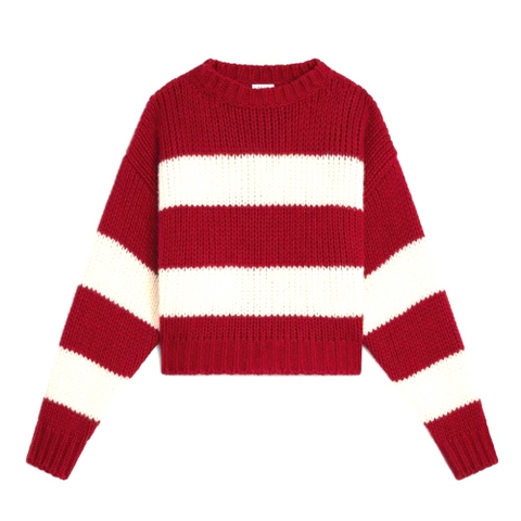 ÁO Celine Men Crew Neck Sweater in Wool Cashmere and Silk-Red