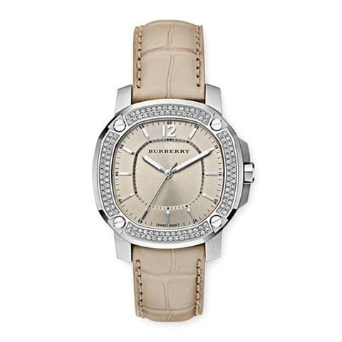 BURBERRY the britan beige dial diamond silver case