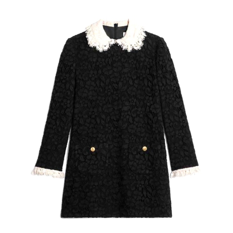 VÁY Celine Women Trapeze Mini Dress in Floral Guipure-Black