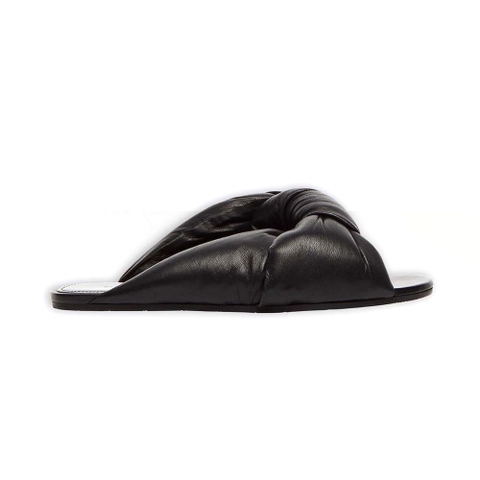 DÉP Balenciaga Women Drapy Flat Sandal in Black Smooth Nappa Lambskin
