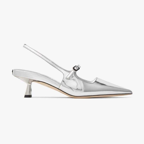 GIÀY Jimmy Choo Women Didi 45 Silver Liquid Metal Leather Pointed Pumps