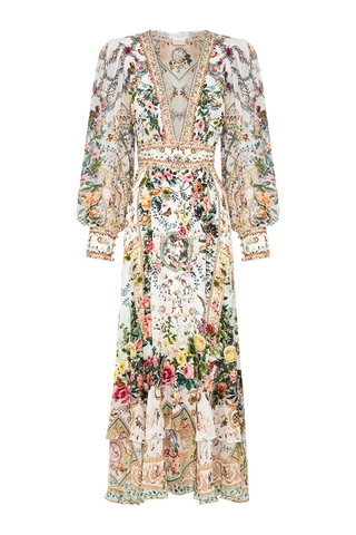 VÁY CAMILLA Silk Flower Cardigan Embellished V-Neck Maxi Dress High Classy Dài Tay