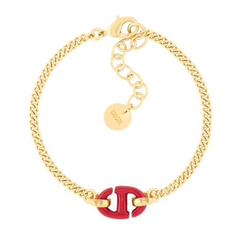 Vòng tay Dior Women CD Navy Bracelet Gold-Finish Metal and Raspberry Lacquer