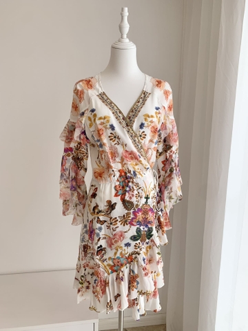 VÁY CAMILLA V NECK Floral Silk Diamond Mid Dress High Classy