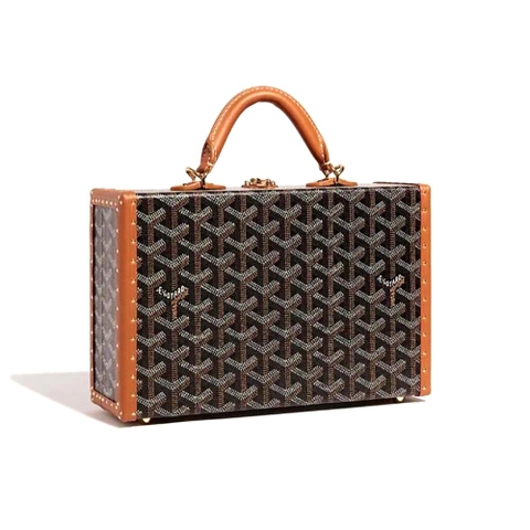 TÚI Goyard Women Sac Malle Grand Hôtel in Goyardine Canvas & Clamecy Calfskin-Brown