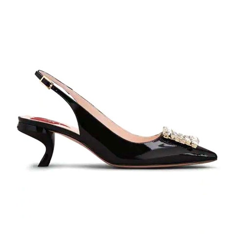 GIÀY Roger Vivier Women Virgule Strass Buckle Slingback Pumps in Patent Leather-Black