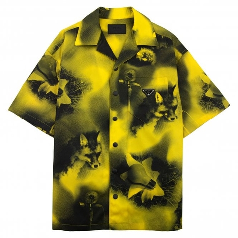 ÁO PRADA Short Sleeved Printed Re Nylon Shirt