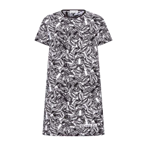 VÁY Dior Straight Dress Black and White Technical Jacquard with Allover Butterfly Motif