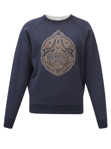 ÁO LEN BERLUTI Leather-bonded crest jersey sweatshirt