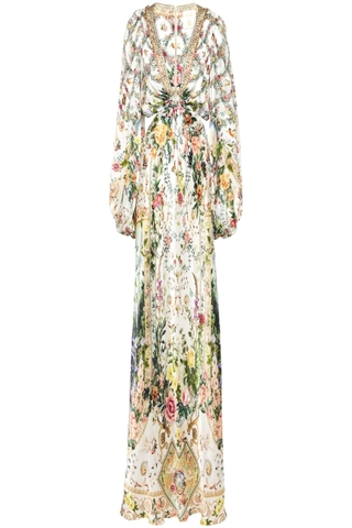 VÁY CAMILLA Silk Flower Cardigan Embellished V-Neck Maxi Dress High Classy Dài Tay