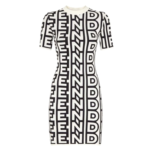 VÁY Fendi Women Two-Tone Fendi Roma Capsule Knit Dress-Black