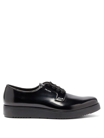 GIÀY PRADA  Raised-sole patent-leather derby shoes