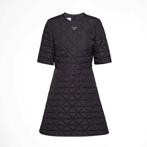 VÁY Prada Women Short-Sleeved Re-Nylon Dress-Black