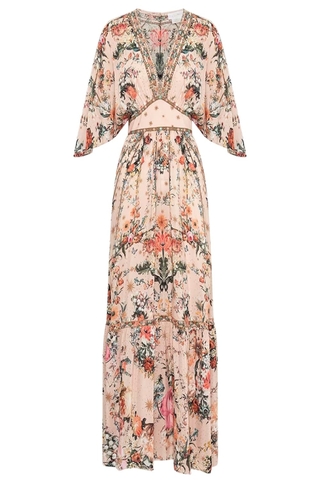 VÁY CAMILLA Silk Rose Garden Embellished V-Neck Maxi Dress High Classy Vườn Hoa Hồng