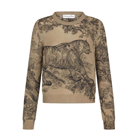 ÁO Dior Women Chez Moi Embroidered Sweater Hazelnut Cashmere Knit with Toile de Jouy Motif