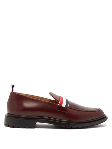 GIÀY THOM BROWNE  Web strap leather loafers