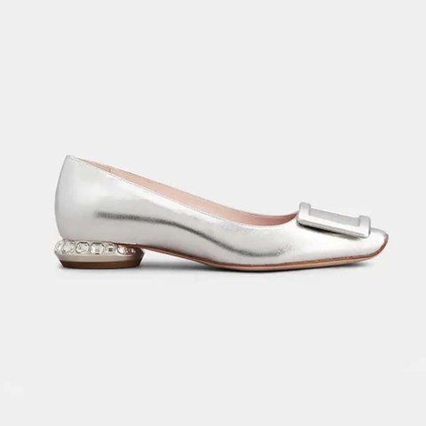 GIÀY Roger Vivier Women Strass Heel Covered Buckle Ballerinas in Nappa Leather-Silver