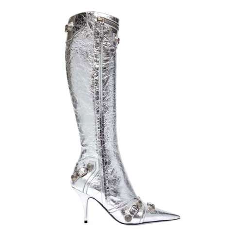 GIÀY Balenciaga Women Cagole 90mm Boot in Silver Mmetallized Arena Lambskin