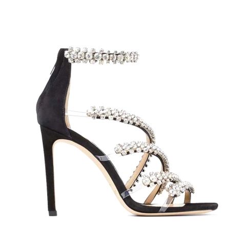 GIÀY Jimmy Choo Women Josefine 100 Black Suede Sandals with Crystal Embellishment