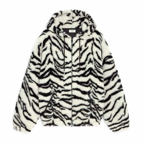 ÁO Celine Jacket in Tiger-print Fleece-White