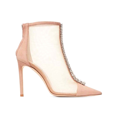 GIÀY Jimmy Choo Women Bing Boot 100 Ballet Pink Suede and Mesh Ankle Boots