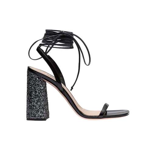GIÀY Miu Miu Women Patent Leather and Glitter Sandals in 100mm Heel Height-Black