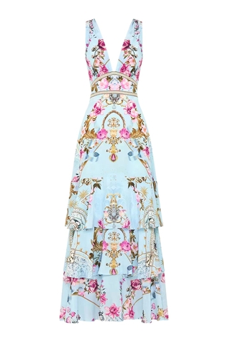 VÁY CAMILLA Silk Diamond Embellished V-Neck Maxi Dress High Classy