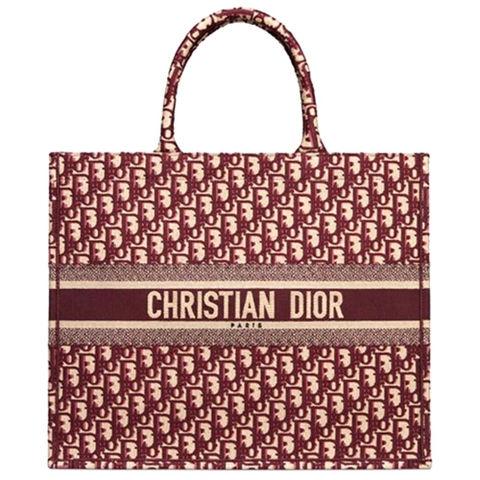 TÚI Dior Women Book Tote Dior Oblique Bag in Embroidered Canvas-Maroon
