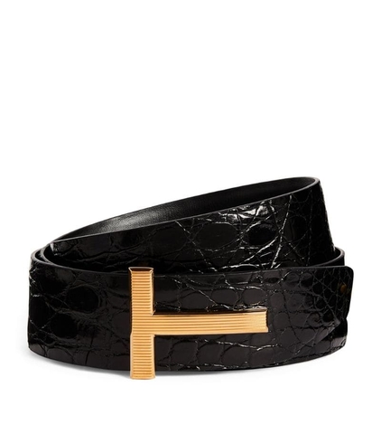 DÂY LƯNG TOM FORD  Crocodile Reversible T Ridge Belt khóa vàng