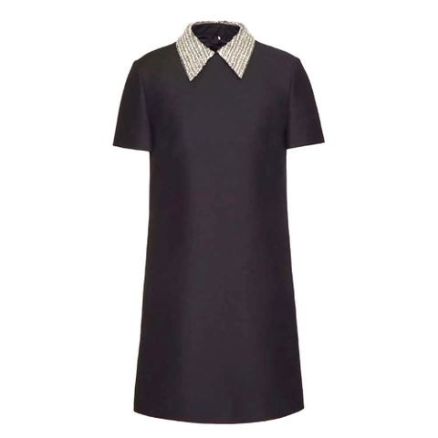 VÁY Valentino Women Embroidered Crepe Couture Short Dress-Black