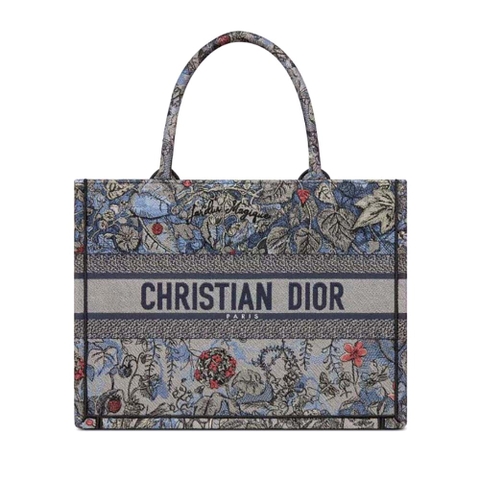 TÚI Dior Women Medium Dior Book Tote Denim Multicolor Dior Jardin Magique Embroidery