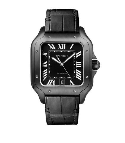 Đồng hồ CARTIER Stainless Steel Santos de Cartier Watch 39.8mm mặt số màu đen dây da