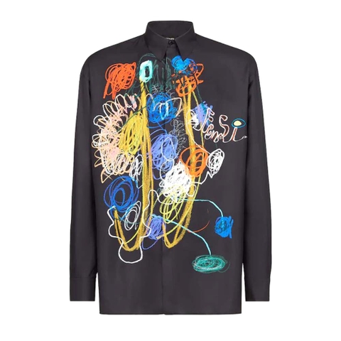 ÁO Fendi Men Black Cotton Shirt with Mid Ltalian Collar and Short Sleeves