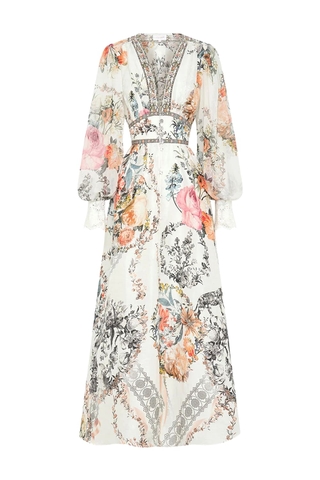 VÁY CAMILLA V NECK FLOWER LONG DRESS High Classy