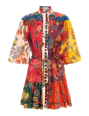 VÁY ZIMMERMANN Colorful Flower Vintage Dress Ngắn Tay