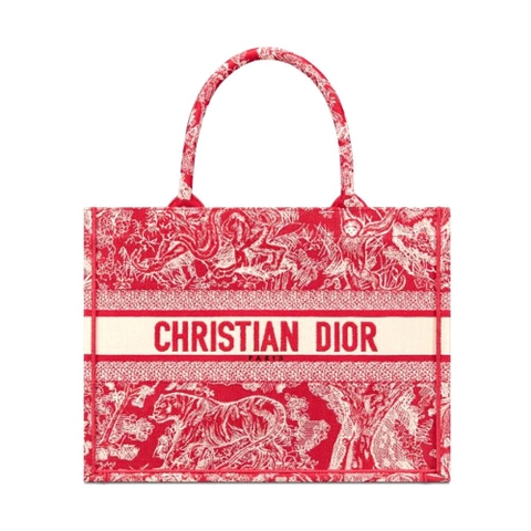 TÚI Dior Women Small Dior Book Tote Raspberry Toile de Jouy Reverse Embroidery