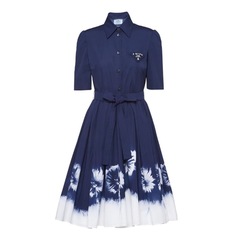 Váy Prada Women Printed Poplin Dress-Blue